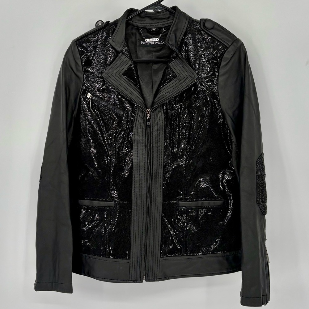 Pamela McCoy Black Leather Moto Jacket